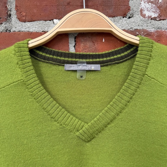 Smartwool Merino Wool V-Neck Sweater Green Chartreuse Knit Pullover Men’s Medium - Picture 2 of 8
